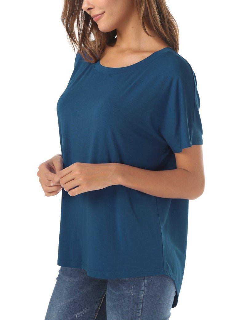Herou Basic Lightweight Summer Tops for Women Oversized Short Sleeve Hi Low Loose T Shirt Beja Blue Large - Image 3